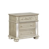 Benjara BM215813 3 Drawers Nightstand with Ornate Carving and USB Ports, Silver