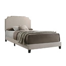 Benjara BM215884 Fabric Upholstered Wooden Full Size Bed with Nailhead Trims, Beige