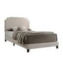Benjara BM215886 Fabric Upholstered Wooden Queen Size Bed with Nailhead Trims, Beige
