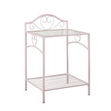 Benjara BM215931 Metal Nightstand with Glass Top and Open Bottom Shelf, Pink and Clear