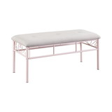 Benjara BM215932 Metal Bench with Padded Seating and Scrolled Accents, Pink and Gray