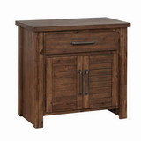 Benjara BM215988 Plank Style Wooden Nightstand with 1 Drawer and 2 Doors, Bourbon Brown