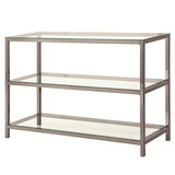 Benjara BM216001 Glass and Metal Frame Sofa Table with 2 Open Shelves, Silver and Clear