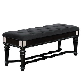 Benjara BM216265 Fabric Padded Bench with Deep Button Tufting and Straight Legs, Black