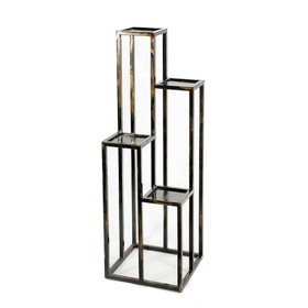 Benjara BM216736 4 Tier Cast Iron Frame Plant Stand with Tubular Legs, Black and Gold