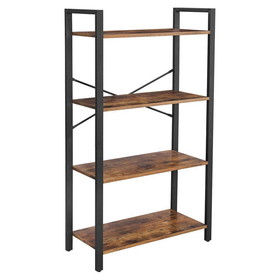 Benjara BM217079 4 Tier Wood and Metal Bookcase with Criss Cross Back, Rustic Brown and Black