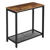 Benjara BM217085 Industrial Wood and Metal Side Table with Open Mesh Shelf, Brown and Black