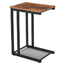 Benjara BM217101 C Shaped Wood and Metal Side Table with Open Mesh Shelf, Brown and Black