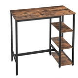 Benjara BM217106 Wood and Metal Frame Bar Counter with 3 Shelves, Rustic Brown and Black
