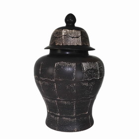 Benjara BM217153 Ceramic Frame Temple Shape Lidded Jar, Antique Black