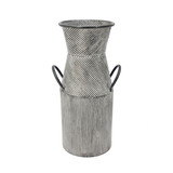 Benjara BM217187 Metal Milk Jar Design Accent Decor with Flared Opening and Banded Top, Gray