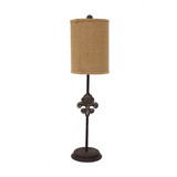 Benjara BM217234 Metal Table Lamp with Cylindrical Drum Shade and Fleur De Lis Accent, Black