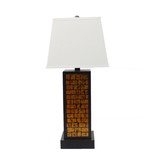 Benjara BM217239 Rectangular Metal Frame Table Lamp with Brick Pattern, White and Orange