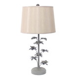 Benjara BM217241 Flower Tree Design Metal Table Lamp with Tapered Drum Shade, Gray and Beige