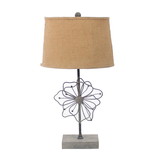 Benjara BM217243 Metal Table Lamp with Flower Accent and Block Base, Beige and Gray