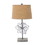 Benjara BM217243 Metal Table Lamp with Flower Accent and Block Base, Beige and Gray