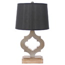 Benjara BM217247 Wooden Table Lamp with Quatrefoil Design Base, Black and Antique White