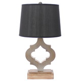 Benjara BM217247 Wooden Table Lamp with Quatrefoil Design Base, Black and Antique White