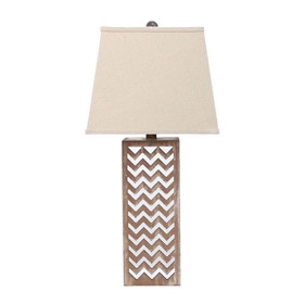 Benjara BM217248 Table Lamp with Chevron Pattern and Mirror Inlay, Brown and Silver