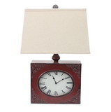 Benjara BM217249 Clock Design Metal Table Lamp with Tapered Shade, Red and Beige