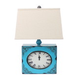 Benjara BM217250 Clock Design Metal Table Lamp with Tapered Shade, Blue and Beige