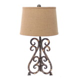 Benjara BM217252 Metal Table Lamp with Scroll Design Base and 2 Way Switch, Bronze and Beige
