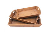 Benjara BM217292 Rectangular Wooden Serving Tray with Cut Out Handles, Set of 3, Brown