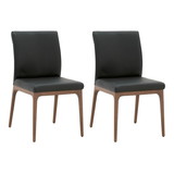 Benjara BM217375 Leatherette Dining Chair with Sleigh Stitched Back, Set of 2, Sable Brown