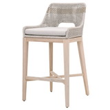 Benjara BM217401 Interwoven Rope Barstool with Stretcher and Cross Support, Light Gray