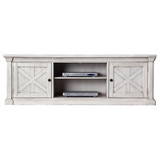 Benjara BM217510 Cottage Wooden TV Stand with 2 Cabinets and 2 Open Shelves, Antique White