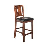 Benjara BM218106 Bulged Wooden Backrest Counter Chair with Leatherette Seat, Brown and Black