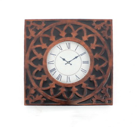 Benjara BM218337 Baroque Design Metal Wall Clock with Roman Numerals, Brown and Black