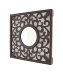 Benjara BM218411 Wooden Frame Square Wall Mirror with Floral cut Out Design, Espresso