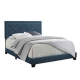Benjara BM218438 Fabric Eastern King Bed with Geometric Pattern Nailhead Trims, Teal Blue