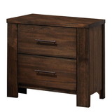 Benjara BM218460 2 Drawer Wooden Nightstand with Metal Bar Handles and Block Legs, Brown