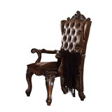 Benjara BM218506 Wooden Arm Chair with Button Tufted Backrest and Carved Details, Set of 2, Brown