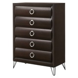 Benjara BM218513 5 Drawer Wooden Chest with Metal Ring Handles and Harpin Legs, Brown