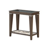 Benjara BM218621 Wood and Glass Side Table with Cut Out Design, Brown