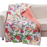Benjara BM218739 60 x 50 Inches Microfiber Quilted Throw with Floral Print, Multicolor