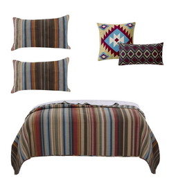 Benjara BM218761 Stripe Pattern Cotton Quilt Set with 2 Pillows and 2 Quilt Shams, Multicolor