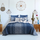 Benjara BM218766 Microfiber Quilt and 1 Pillow Sham Set with Geometric Pattern, Blue