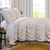 Benjara BM218773 Microfiber Quilt and 1 Pillow Sham Set with Ruffled Texture, White