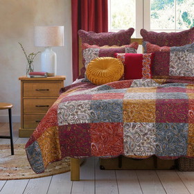 Benjara BM218831 2 Piece Cotton Twin Size Quilt Set with Paisley Print, Multicolor