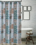 Benjara BM218852 Sea Life Print Shower Curtain with Button holes, Blue and Brown
