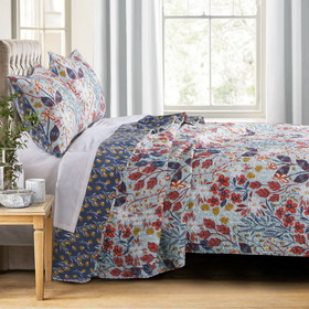 Benjara BM218896 Full Size 3 Piece Polyester Quilt Set with Floral Prints, Multicolor