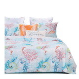 Benjara BM218930 Full Size 3 Piece Polyester Quilt Set with Coral Prints, Multicolor