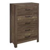 Benjara BM219070 5 Drawer Rustic Wooden Chest with Block Legs Support, Brown