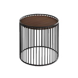 Benjara BM219230 Circular Cage Shaped Metal Frame End Table with Wood Top, Brown and Black - BM219230