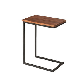 Benjara BM219277 C Shaped End Table with Rectangular Wood Top, Brown and Black