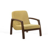 Benjara BM219288 Wooden Lounge Chair with Block Legs and Padded Seat, Yellow - BM219288